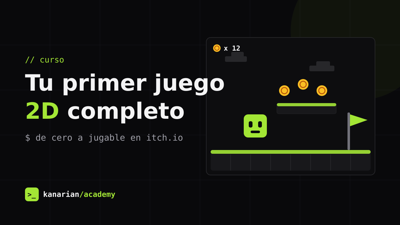 Portada del curso Tu primer juego 2D completo en Unity